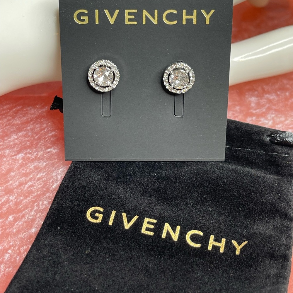 Givenchy Silver Crystal Stud Earrings NWT & dustbag